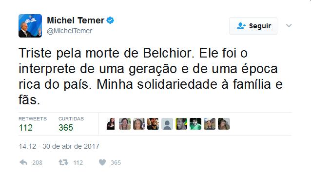 Ao lamentar morte de Belchior, Temer chama ditadura de “época rica do país”