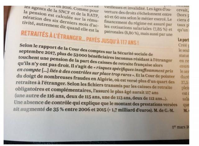 Nombre de faux retraités de 116, 117 ans installés en Algérie perçoivent une pension de retraite Française !