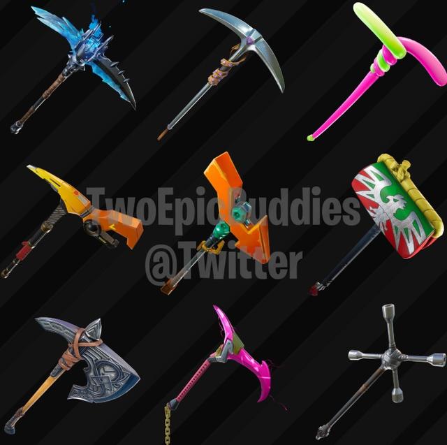 Fortnite Saison 5 Voici Votre Premier Regard Sur Les Nouveaux Skins - une pioche a ballons et une cle a pneus parmi les nouvelles pioches ainsi que des planeurs bases sur une chaloupe viking un hors bord et un en denim