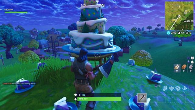 pour celui ci dirigez vous vers woods wailing ou risky reels peu importe l endroit que vous selectionnez car le gateau est situe - fortnite emplacement gateau d anniversaire