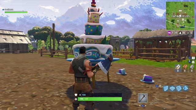 ce gateau d anniversaire specifique est vraiment facile a reperer une fois que vous arrivez a la destination votre prochain emplacement a visiter sur la - gateau fortnite emplacement