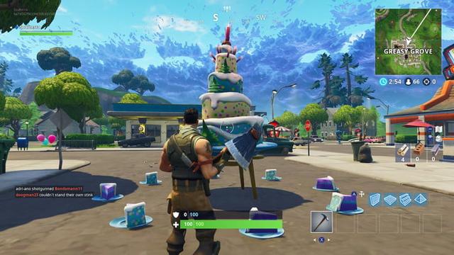 fortnite gateau d anniversaire greasy grove emplacement - emplacement gateau fortnite carte