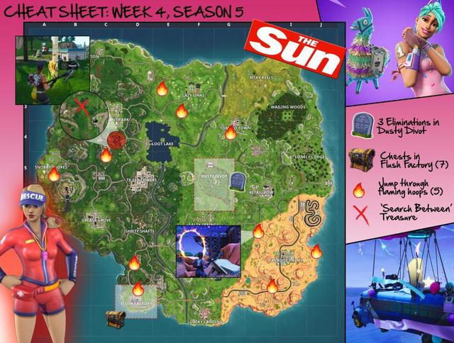 Fortnite Week 4 Saison 5 Defis Feuille De Triche Ou Trouver Des - jeux epiques