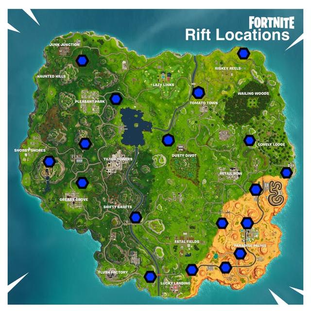 Le Guide Definitif Des Emplacements De Faille Fortnite Pour Le - notez que dans de nombreux cas les cercles bleus peuvent indiquer un groupe de plusieurs fissures proches les unes des autres il est possible de passer